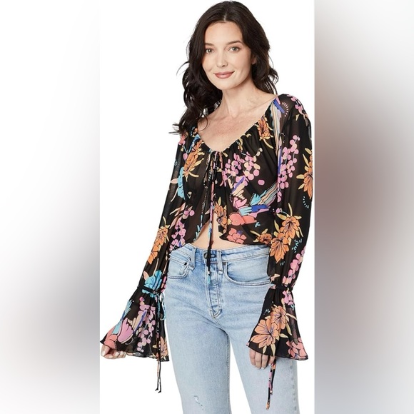 FREE PEOPLE WOMEN’S OF PARADISE TOP BLACK COMBO-SIZE X-SMALL - Picture 3 of 16